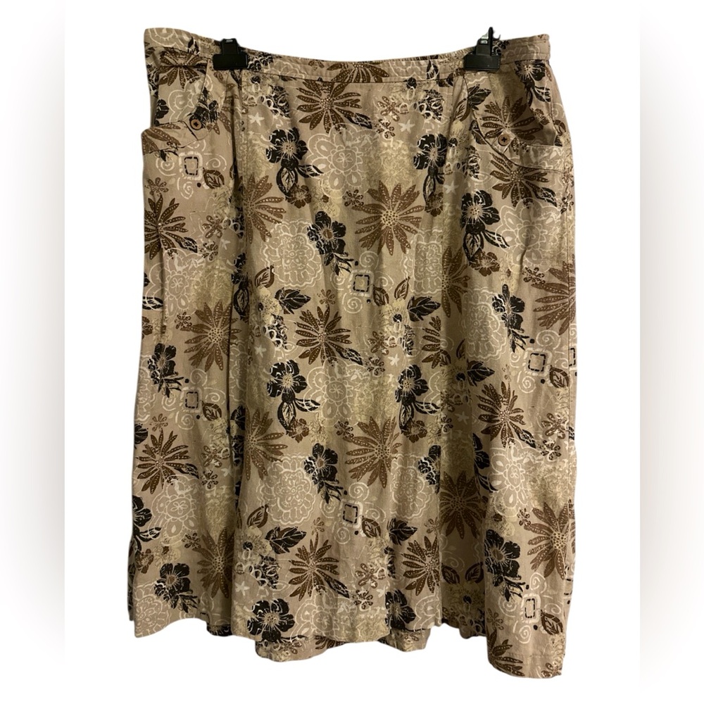 CJ Banks linen midi skirt size 1X brown floral - Picture 3 of 6